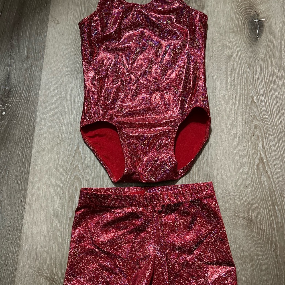 Sparkly Red Leotard and Shorts Set